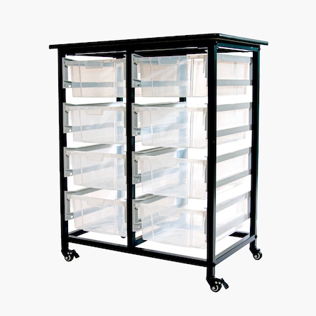 Luxor Mobile Bin Storage Unit - Double Row with Large Clear Bins MBS-DR-8L-CL